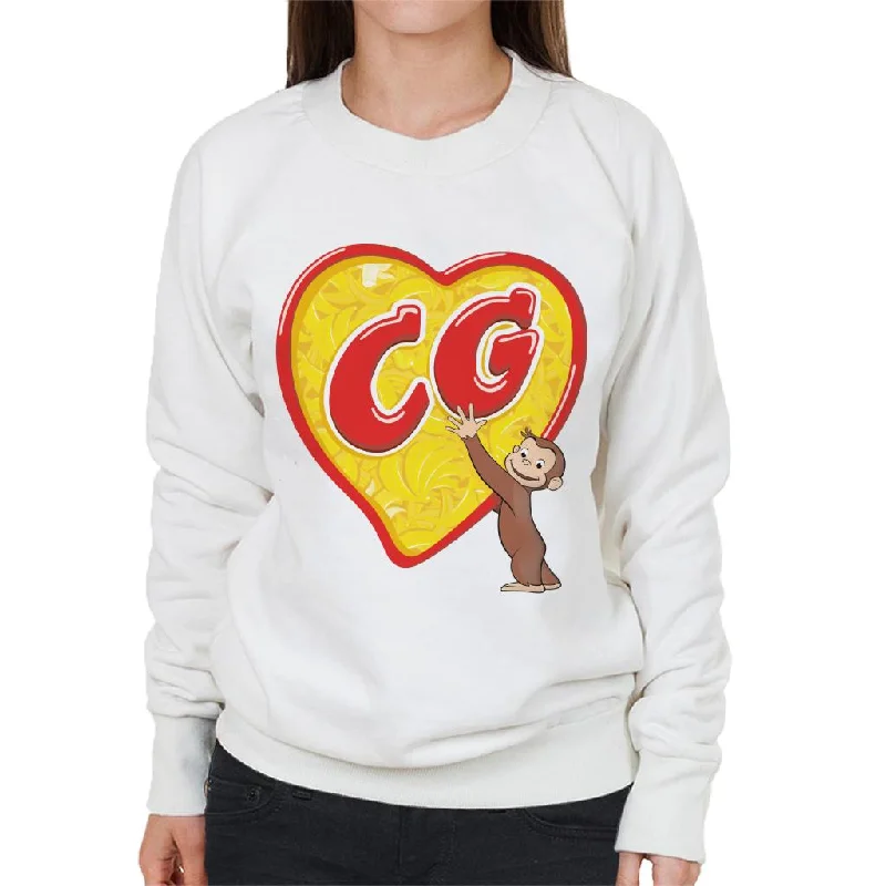 Curious George C G Love Heart Women's Sweatshirt Hoodie with Rhinestones Sparkly Elegant Curious George C G Love Heart Women's Sweatshirt Hoodie with Rhinestones Sparkly Elegant