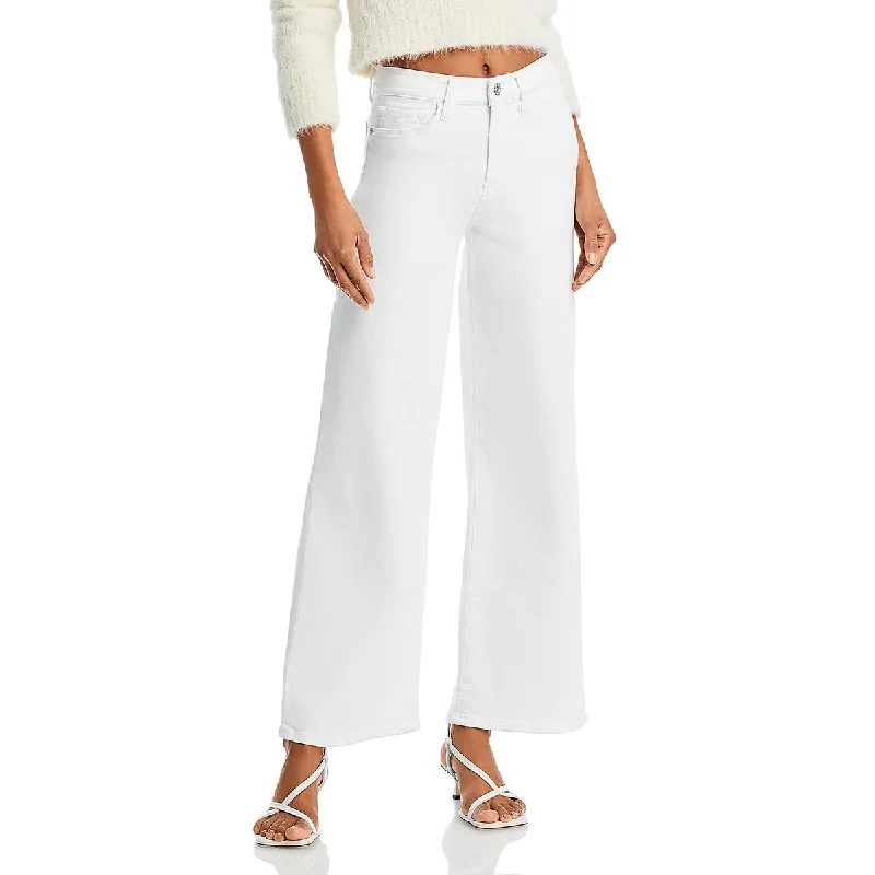 Womens High Rise Cotton Blend Wide Leg Jeans Fashionable White Denim Jeans
