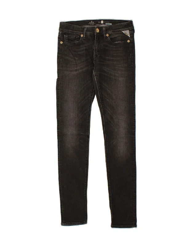 REPLAY Womens Skinny Jeans W27 L31 Black Chic Double Waistband Jeans