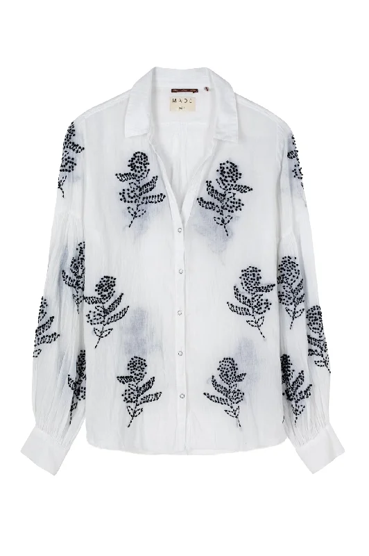 Black Rice Embroidery Blouse Classic Minimalist Blouse