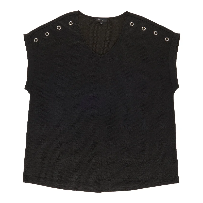 lily morgan Women's Plus V-Neck Grommet Detail Blouse Chic Sleeveless Blouse