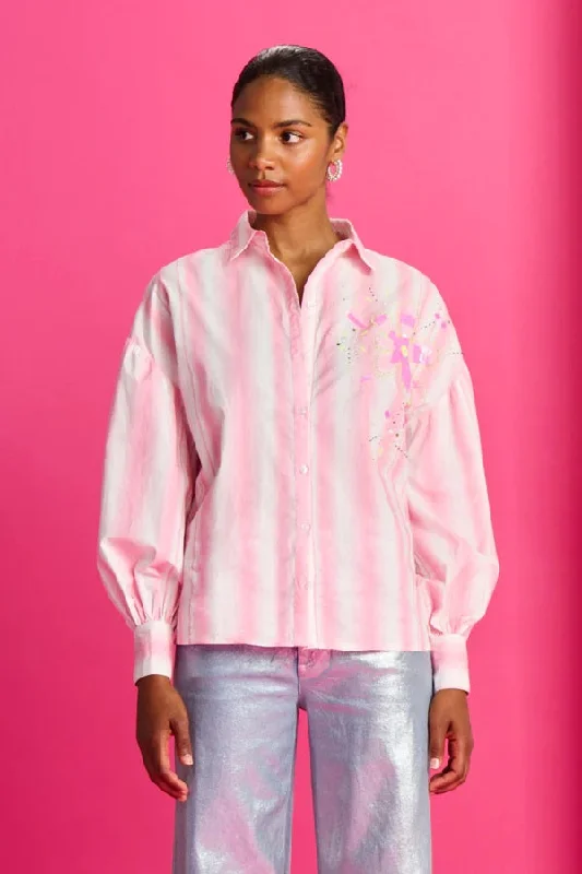 POM Striped Pink Blouse Playful Puff Blouse