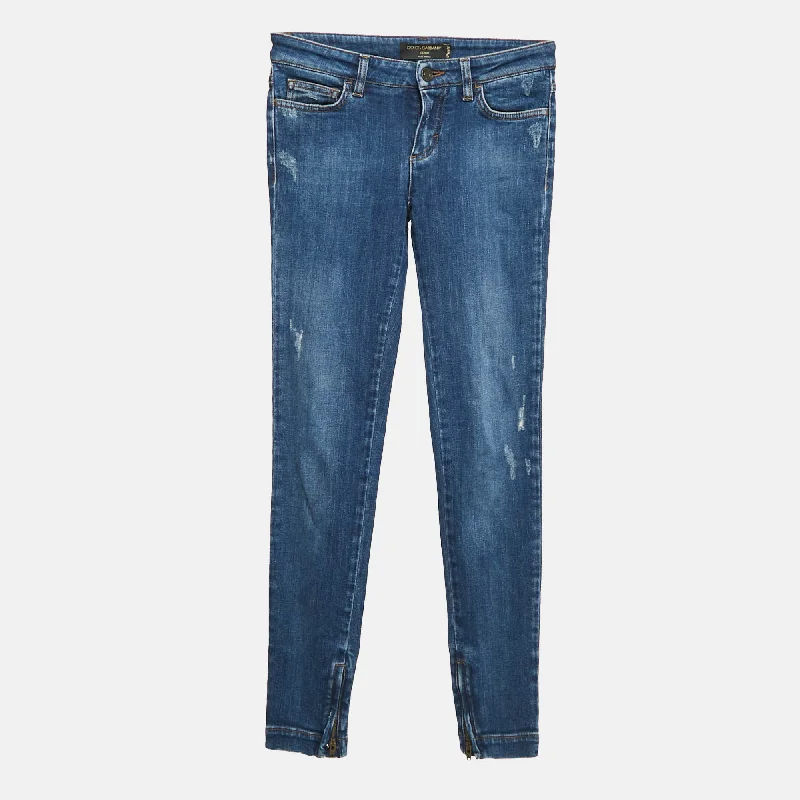Dolce & Gabbana Blue Ripped Denim Pretty Jeans Trendy Layered Pocket Jeans