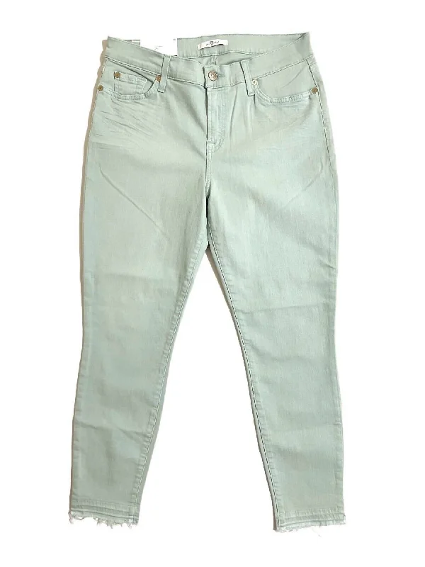 Women's Ankle Released Hem Slim Illusion Jean In Green Elegant Tapered Leg Denim