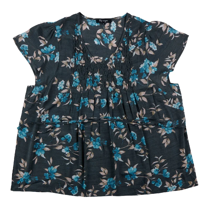 lily morgan Women's Plus Tropical Printed Pintuck Blouse Off-Shoulder Wrap Blouse