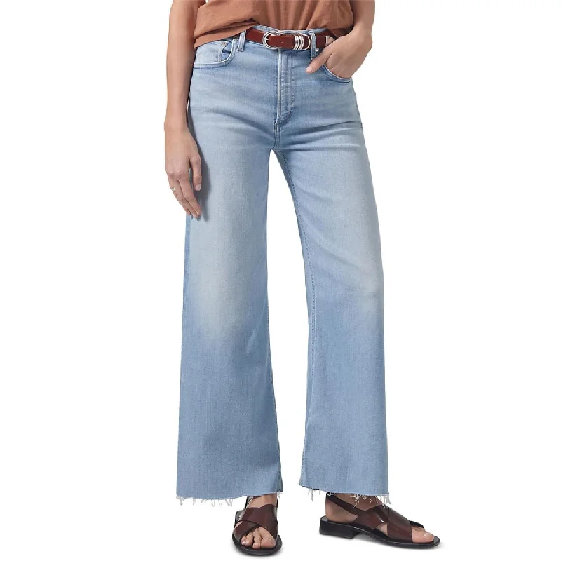 Womens High Rise Frayed Hem Wide Leg Jeans Elegant Bootcut Fit Jeans
