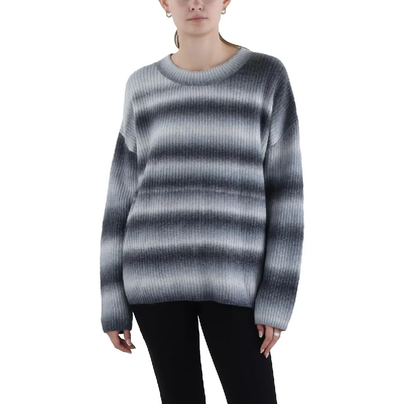 Womens Crewneck Ombre Pullover Sweater Zippered Buttoned Snapped