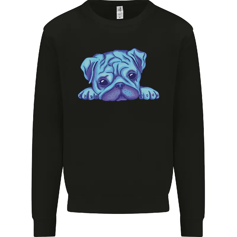 A Blue Watercolour Pug Mens Sweatshirt Jumper Hoodie with Fur Luxurious Winter