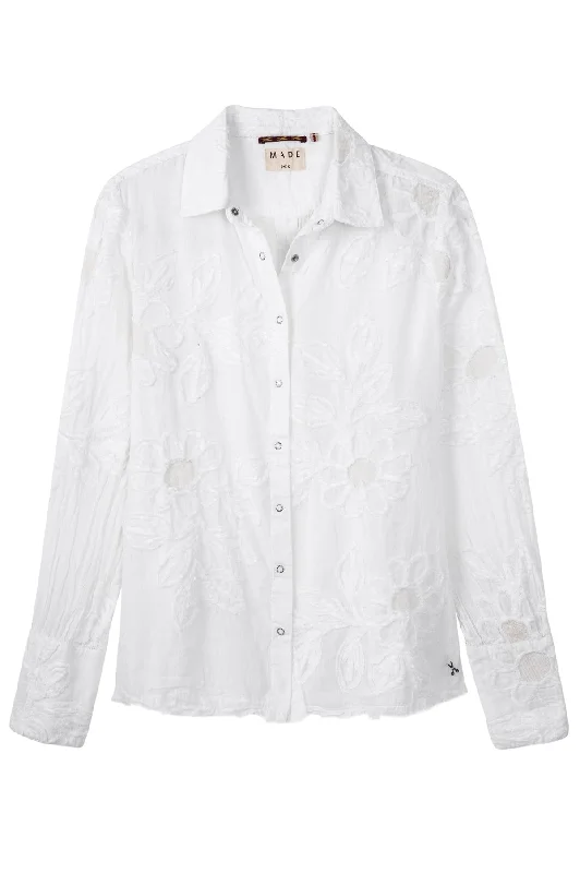 White Isla Flower Applique Blouse Side Tie Blouse