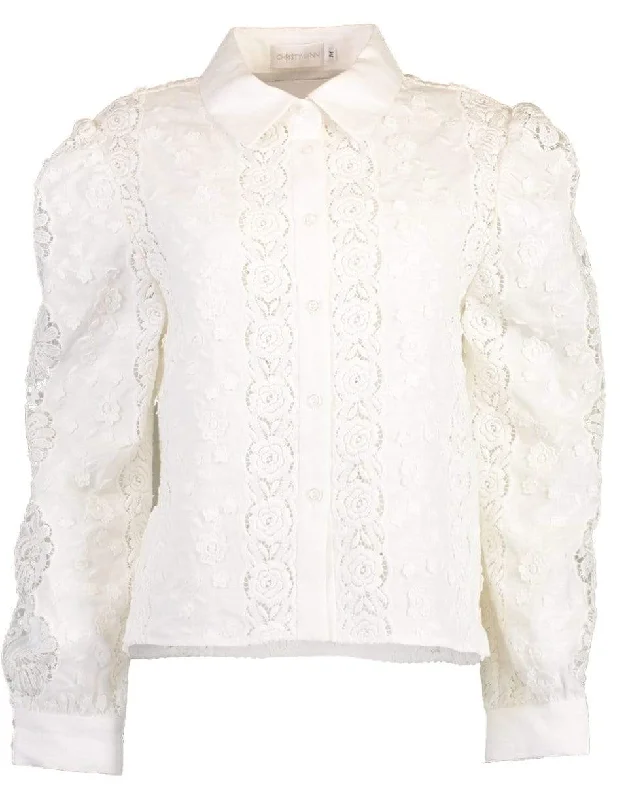 Victoria Blouse - White Floral Polished Work Blouse