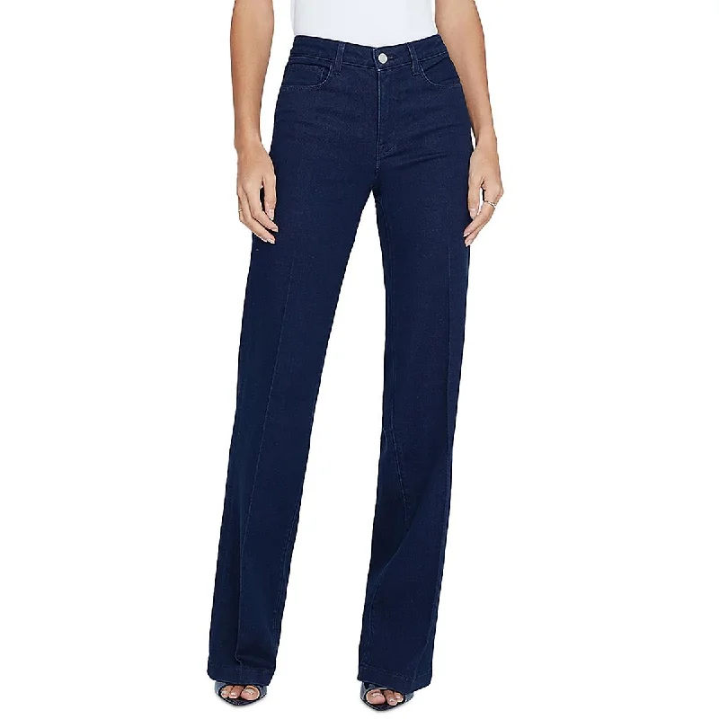 Womens High Rise Dark Wash Wide Leg Jeans Trendy Paperbag Waist Jeans