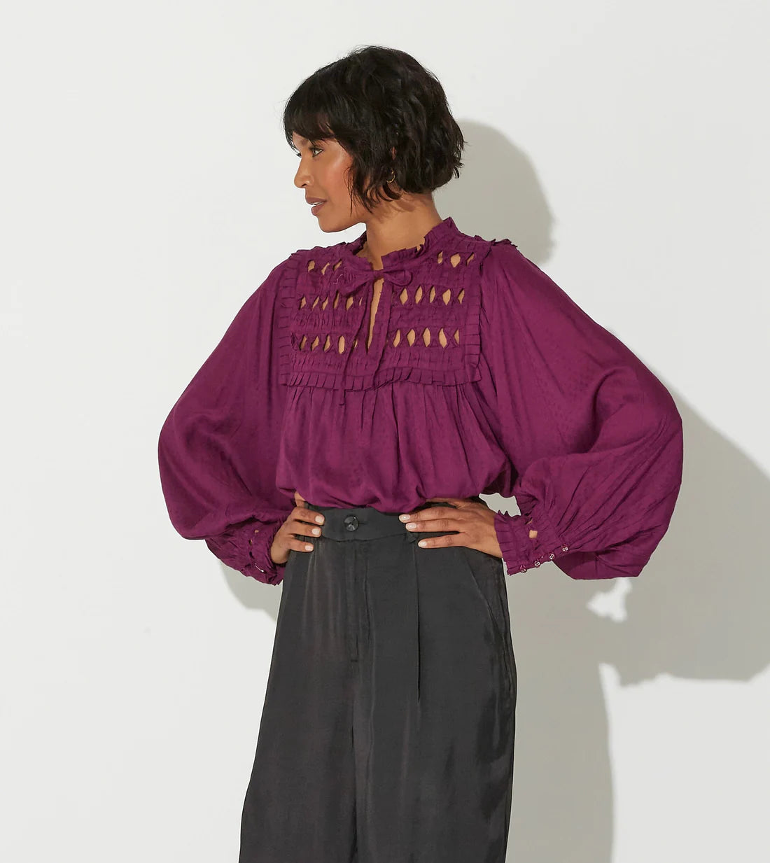 Cleobella Sabella Blouse - Aubergine Polished Work Blouse