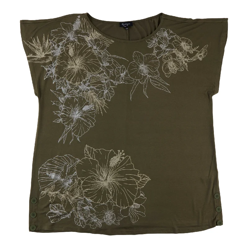 lily morgan Women's Plus Flutter Sleeve Side Button Blouse Floral Print Blouse