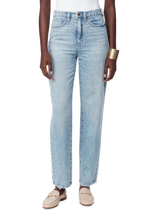 Yaro Womens High Rise Light Wash Straight Leg Jeans Comfortable Mid-Rise Jeans