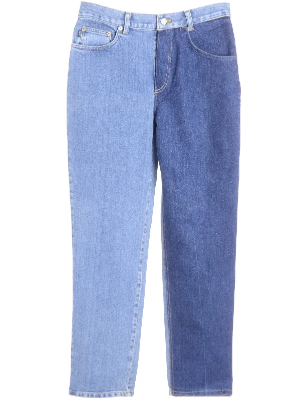 Label Tapered Colour Block Jeans Stylish Plus Size Denim Jeans