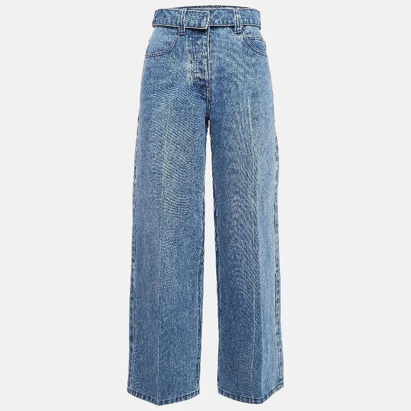 Alexander Wang Blue Denim Wide-Leg Jean Fashionable Raw Hem Bootcut Jeans