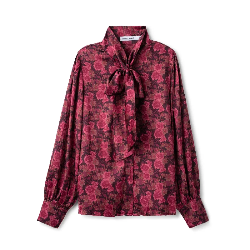 Silk Tie Blouse  In: Plum Ruffled Neck Blouse