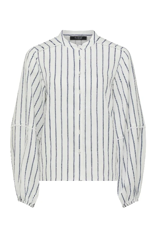 Cable Avondale Linen Blouse - Navy Stripe Balloon Sleeve Blouse
