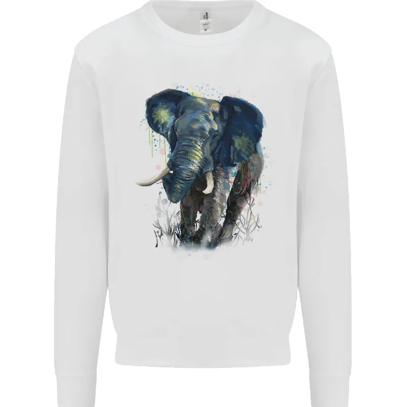 A Big Elephant Watercolour Mens Sweatshirt Jumper Hoodie with Ribbed Hem Stretchable Secure A Big Elephant Watercolour Mens Sweatshirt Jumper Hoodie with Ribbed Hem Stretchable Secure