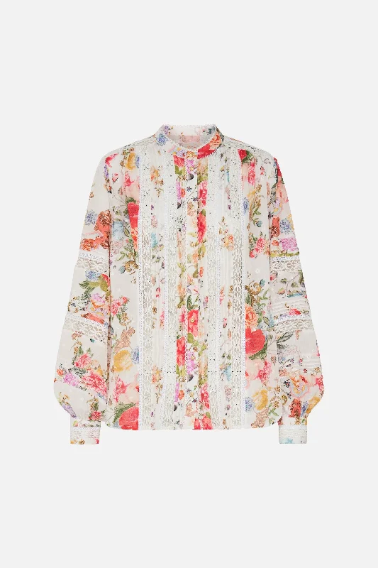 Camilla Blouson Sleeve Blouse With Lace Detail - Sew Yesterday Sheer Mesh Blouse