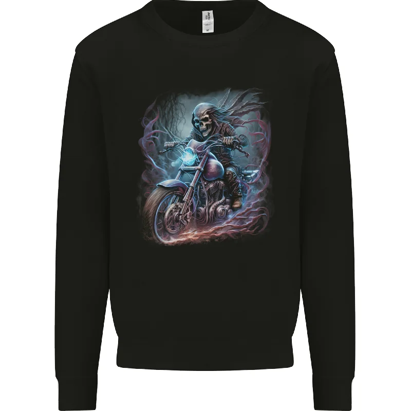 A Biker Skeleton on a Motorcycle Skull Mens Sweatshirt Jumper Hoodie with Stripes Bold Sporty A Biker Skeleton on a Motorcycle Skull Mens Sweatshirt Jumper Hoodie with Stripes Bold Sporty