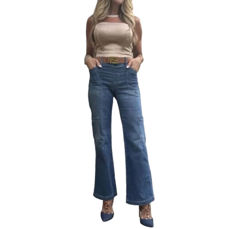 Rose Cargo Jeans In Dark Denim Elegant High-Waisted Flared Jeans