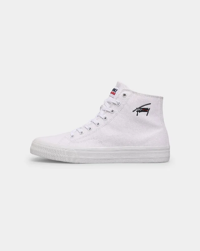 Tommy Jeans Long Lace Midcut Vulcanized Sneaker White Stylish Paperbag Waist Denim