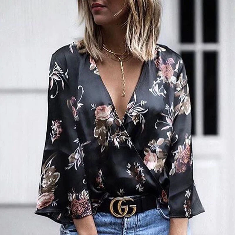 Long Sleeve Loose Print Blouse Casual Shirt Classic White Blouse