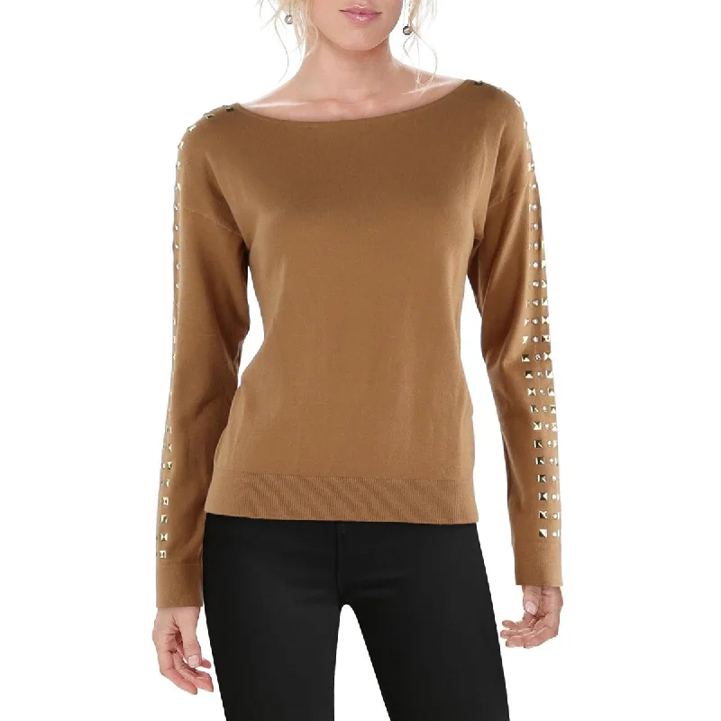 Womens Studded Ribbed Trim Pullover Sweater Slim Fit Regular Fit Oversized