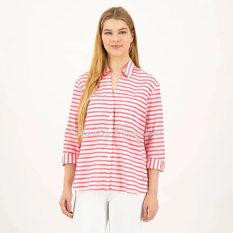 Just White Striped Blouse - Style J1985 (Pink / White) Delicate Pleat Blouse