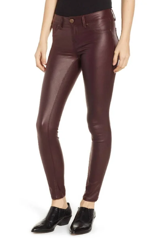 Coated Skinny Ankle Stretch Jeans In Red Fashionable Vintage Wash Jeans