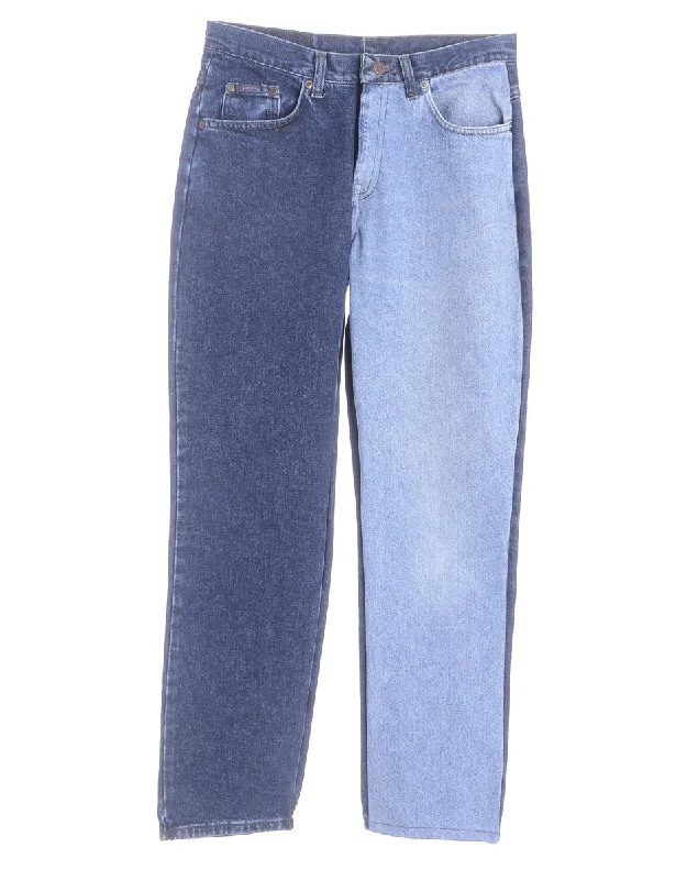 Label Tapered Colour Block Jeans Chic Double Waistband Jeans