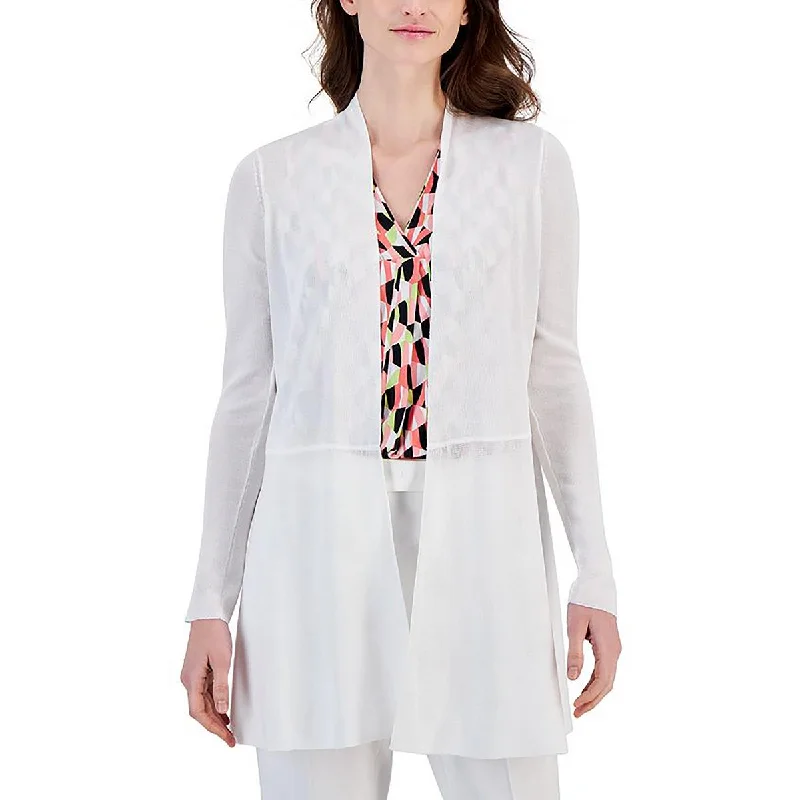 Womens Raw Hem Knit Cardigan Sweater Solid Print Embellished