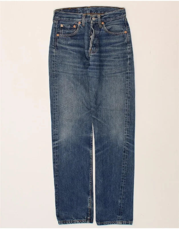 LEVI'S Womens 501 Straight Jeans W26 L32 Blue Cotton Trendy Patchwork Denim Jeans