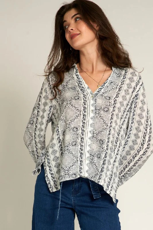Out West Button Down Blouse FINAL SALE Floral Chiffon Blouse