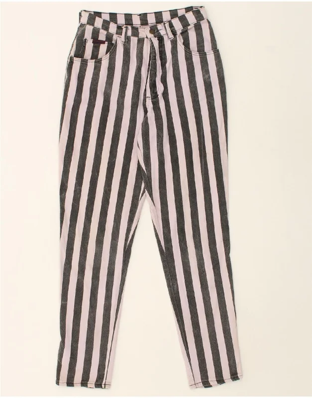VINTAGE Womens High Rise Tapered Jeans W30 L29  Purple Striped Cotton Comfortable Ankle Jeans
