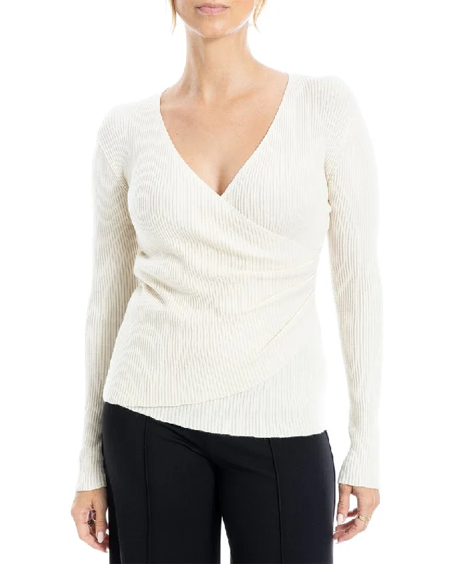 Max Studio Faux Wrap Sweater Solid Color Striped Floral Print