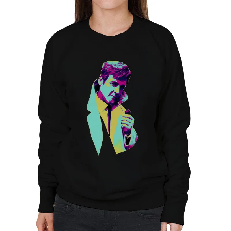 TV Times Roger Moore Park Stroll 1968 Pop Art Stylised Women's Sweatshirt Hoodie with Front Slit Layering Stylish TV Times Roger Moore Park Stroll 1968 Pop Art Stylised Women's Sweatshirt Hoodie with Front Slit Layering Stylish