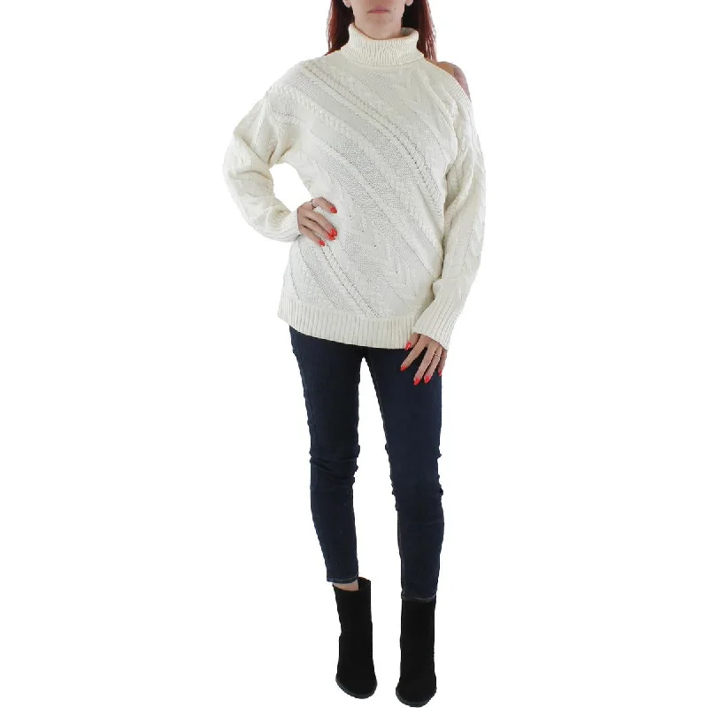 Womens Cable Knit Pullover Turtleneck Sweater Mesh Sweater Canvas Denim