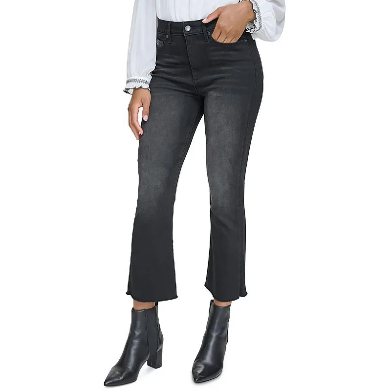 Womens Faded High Rise Straight Leg Jeans Comfortable Dark Wash Jeans