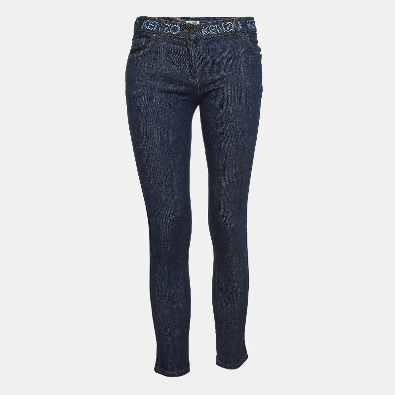 Kenzo Blue Logo Printed Denim Jean Stylish Relaxed Fit Skinny Jeans