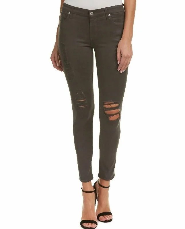 Coated Skinny Distressed Jeans In Gray Trendy Pleated Waist Jeans