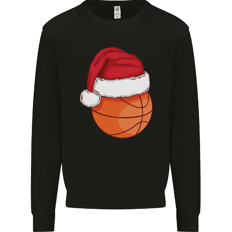A Basketball Wearing a Christmas Hat Xmas Mens Sweatshirt Jumper Hoodie with Emblem Brand Identity A Basketball Wearing a Christmas Hat Xmas Mens Sweatshirt Jumper Hoodie with Emblem Brand Identity