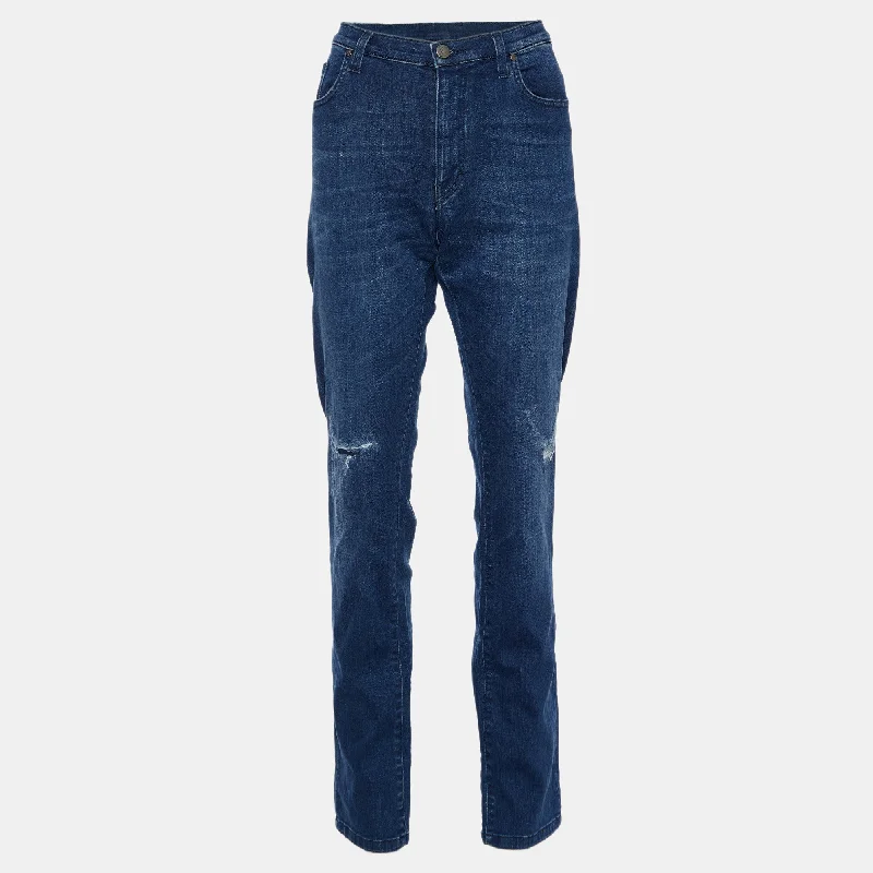 Versace Collection Blue Denim Slim Fit Jeans Trendy Wide-Legged High-Waist Jeans