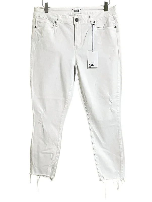 Women's Verdugo Crop Skinny Stretch Jeans In White Fashionable Frayed Hem Denim
