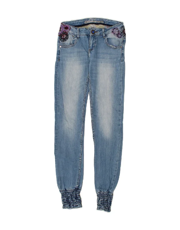 DESIGUAL Womens Graphic Joggers Slim Jeans W28 L31 Blue Floral Cotton Fashionable Relaxed Fit Denim DESIGUAL Womens Graphic Joggers Slim Jeans W28 L31 Blue Floral Cotton Fashionable Relaxed Fit Denim