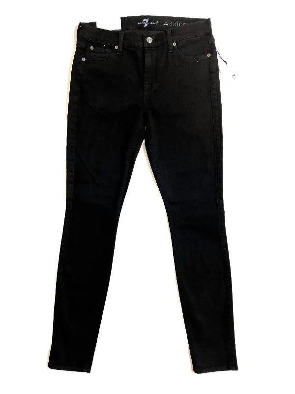 Women's Skinny Stretch Denim Mid Rise Jean In Black Stylish Cargo Style Jeans