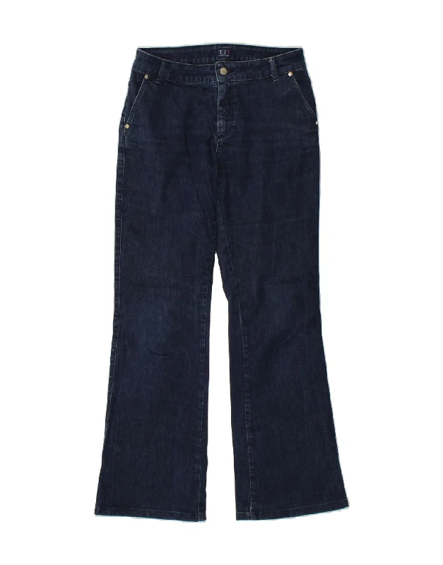 TRUSSARDI Womens Bootcut Jeans W29 L31 Navy Blue Cotton Fashionable Raw Edge Jeans