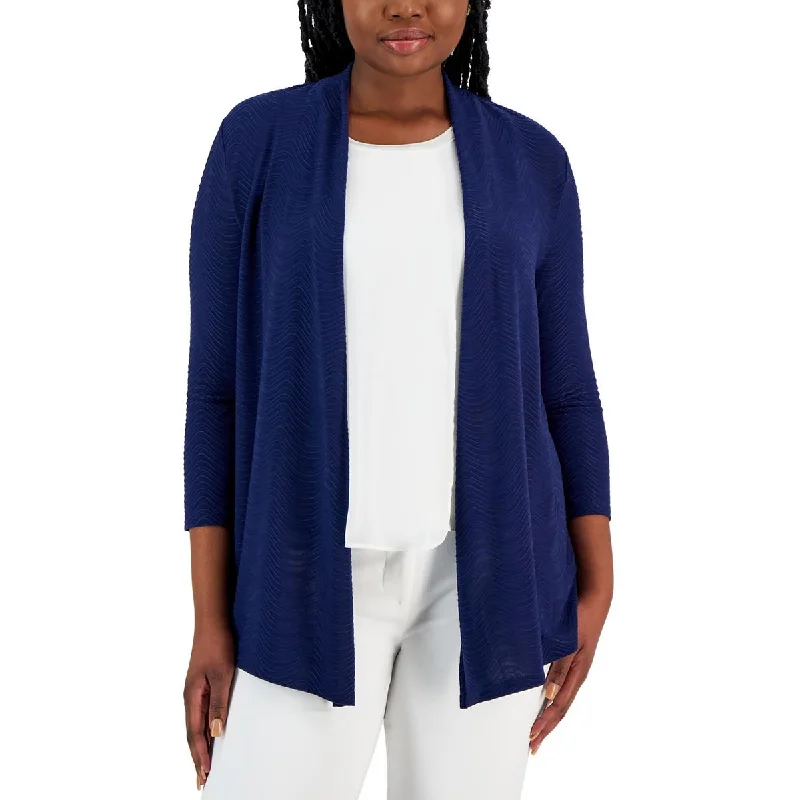 Womens Ribbed Open Front Cardigan Sweater Real Fur Shearling Chenille