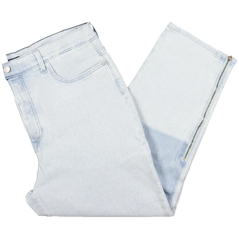 Womens High Rise Patchwork Cropped Jeans Casual Distressed Denim Jeans